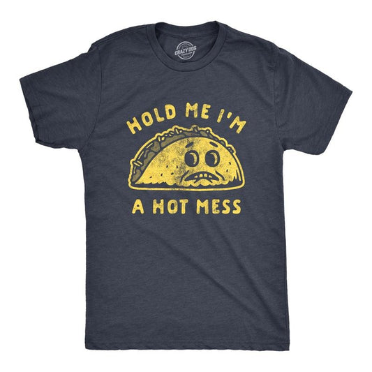Mens Hold Me I'm A Hot Mess T Shirt Funny Taco Tuesday Cinco De May Graphic Tee Mens Funny T Shirts Cool Tees Soft Stylish Casual Menswear Cinco De Mayo Apparel for Men Funny Food Short Sleeve Novelty Navy - Hot