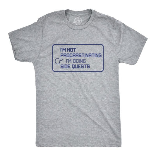 Mens I'm Not Procrastinating I'm Doing Side Quests T Shirt Funny Nerdy Video Game Tee Mens Funny T Shirts Cool Tees Soft Stylish Casual Menswear Funny Gamer Short Sleeve Novelty Tees for Guys Light Grey