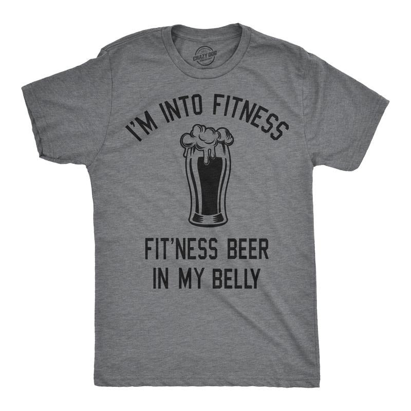 Mens Im Into Fitness Fitting This Beer In My Belly T Shirt Funny Drinking Tee Mens Funny T Shirts Cool Tees Soft Stylish Casual Menswear Saint Patrick's Day Apparel for Men Funny Beer Short Sleeve Dark Grey