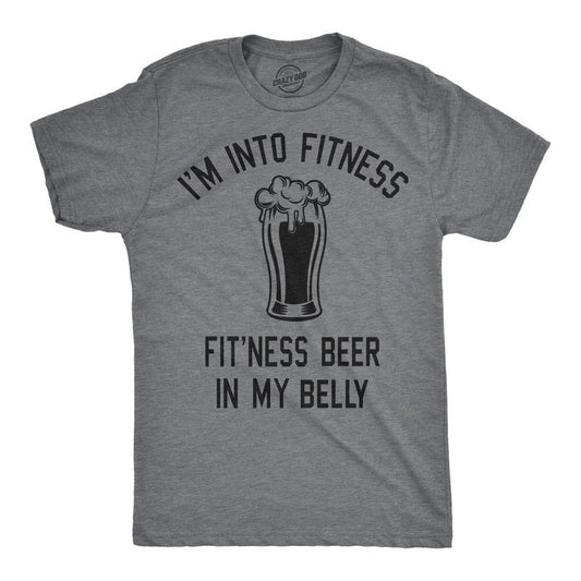 Mens Im Into Fitness Fitting This Beer In My Belly T Shirt Funny Drinking Tee Mens Funny T Shirts Cool Tees Soft Stylish Casual Menswear Saint Patrick's Day Apparel for Men Funny Beer Short Sleeve Dark Grey
