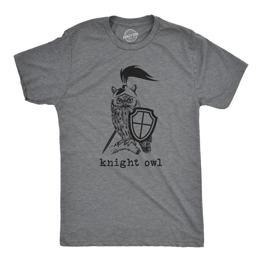 Mens Knight Owl T Shirt Funny Sarcastic Armored Sword Shield Bird Graphic Tee for Guys Mens Funny T Shirts Cool Tees Soft Stylish Casual Menswear Funny Animal Short Sleeve Novelty Tees for Guys Dark Grey