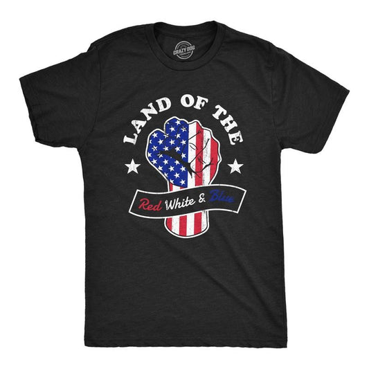 Mens Land Of The Red White And Blue T Shirt Awesome Fourth Of July Patriotic Fist Graphic Tee For Guys Mens Funny T Shirts Cool Tees Soft Stylish Casual Menswear Patriotic Apparel for Men Novelty Tees Black