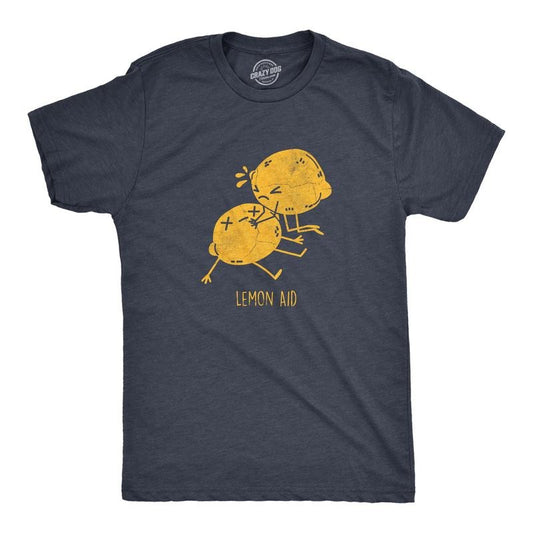 Mens Lemon Aid T Shirt Funny First Aid Lemons CPR Joke Tee For Guys Mens Funny T Shirts Cool Tees Soft Stylish Casual Menswear Sarcastic Apparel for Men Funny Food Short Sleeve Novelty Tees for Guys Navy -