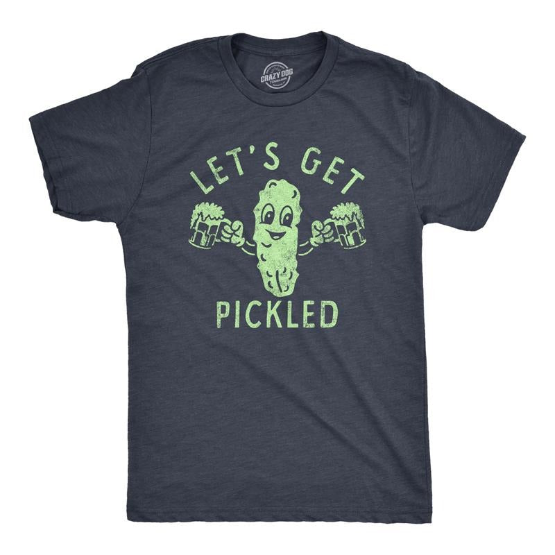 Mens Lets Get Pickled T Shirt Funny Beer Drinking Partying Pickle Lovers Tee For Guys Mens Funny T Shirts Cool Tees Soft Stylish Casual Menswear Food Apparel for Men Funny Drinking Short Sleeve Navy -