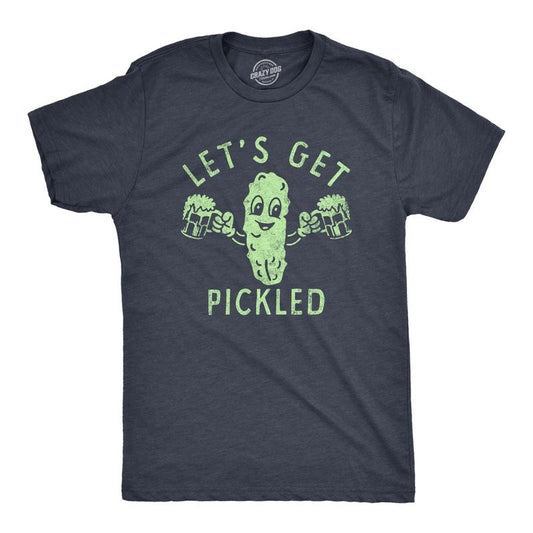 Mens Lets Get Pickled T Shirt Funny Beer Drinking Partying Pickle Lovers Tee For Guys Mens Funny T Shirts Cool Tees Soft Stylish Casual Menswear Food Apparel for Men Funny Drinking Short Sleeve Navy -