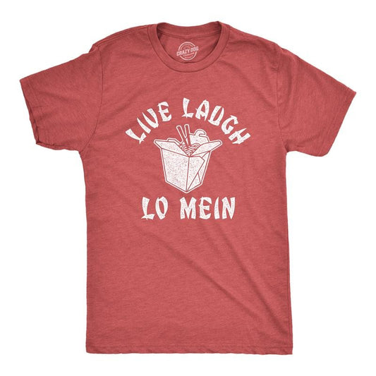Mens Live Laugh Lo Mein T Shirt Funny Chinese Food Saying Quote Noodles Novelty Tee Mens Funny T Shirts Cool Tees Soft Stylish Casual Menswear Funny Food Short Sleeve Novelty Tees for Guys Red