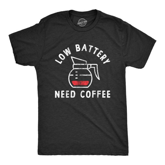Mens Low Battery Need Coffee T Shirt Funny Sarcastic Low Power Bar Tee for Guys Mens Funny T Shirts Cool Tees Soft Stylish Casual Menswear Funny Coffee Short Sleeve Novelty Tees for Guys Black