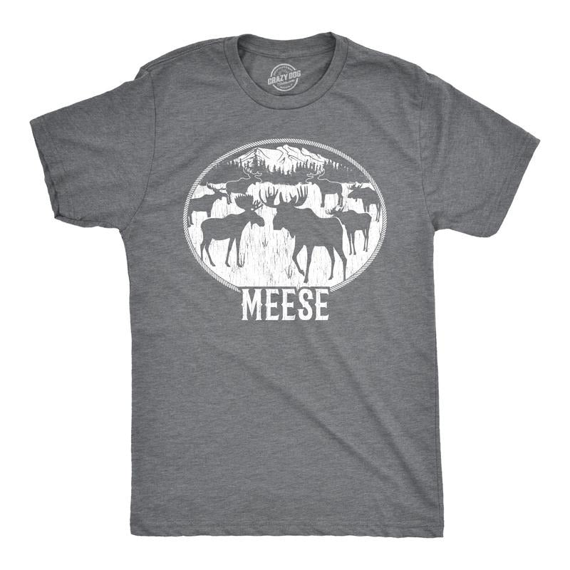 Mens Meese T Shirt Funny Moose Hilarious Sarcastic T Shirt Mens Funny T Shirts Cool Tees Soft Stylish Casual Menswear Hunting Apparel for Men Funny Camping Short Sleeve Novelty Tees for Guys Dark Grey
