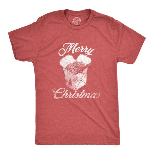 Mens Merry Christmas Takeout T Shirt Funny Delicious Xmas Lo Mein Tee For Guys Mens Funny T Shirts Cool Tees Soft Stylish Casual Menswear Christmas Apparel for Men Funny Food Short Sleeve Novelty Tees Red -