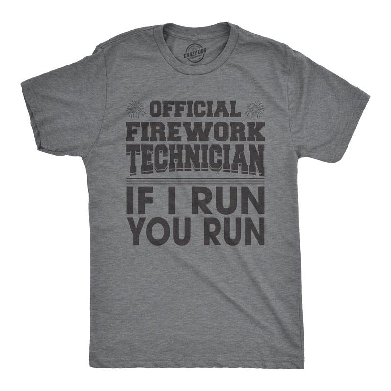 Mens Official Firework Technician T Shirt Funny Fourth Of July Tee For Guys Mens Funny T Shirts Cool Tees Soft Stylish Casual Menswear Patriotic Apparel for Men Novelty Tees for Guys Dark Grey