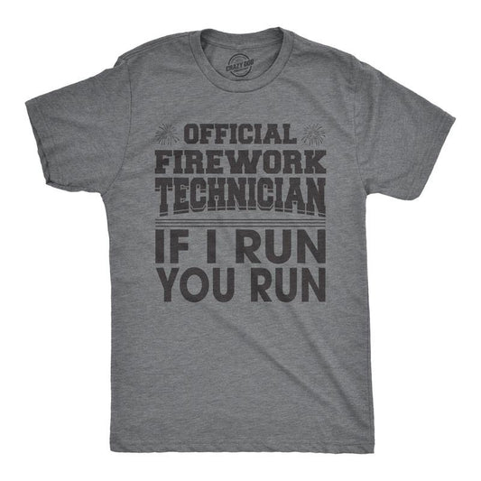 Mens Official Firework Technician T Shirt Funny Fourth Of July Tee For Guys Mens Funny T Shirts Cool Tees Soft Stylish Casual Menswear Patriotic Apparel for Men Novelty Tees for Guys Dark Grey