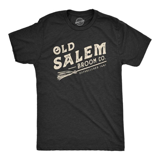 Mens Old Salem Broom Co T Shirt Funny Halloween Witch Tee Mens Funny T Shirts Cool Tees Soft Stylish Casual Menswear Halloween Apparel for Men Novelty Tees for Guys Black