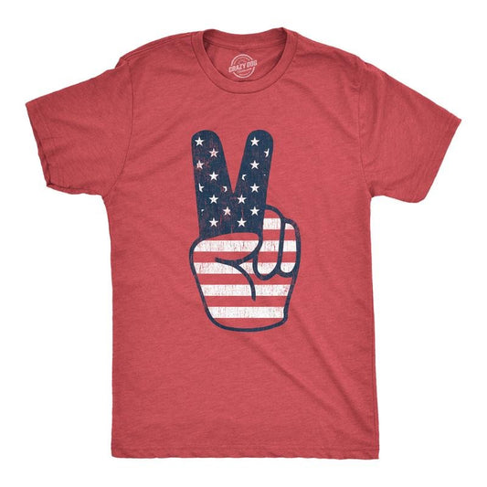 Mens Peace Sign American Flag T Shirt 4th Of July USA Patriotic Party Graphic Tee Mens Funny T Shirts Cool Tees Soft Stylish Casual Menswear Patriotic Apparel for Men Novelty Tees for Guys Red