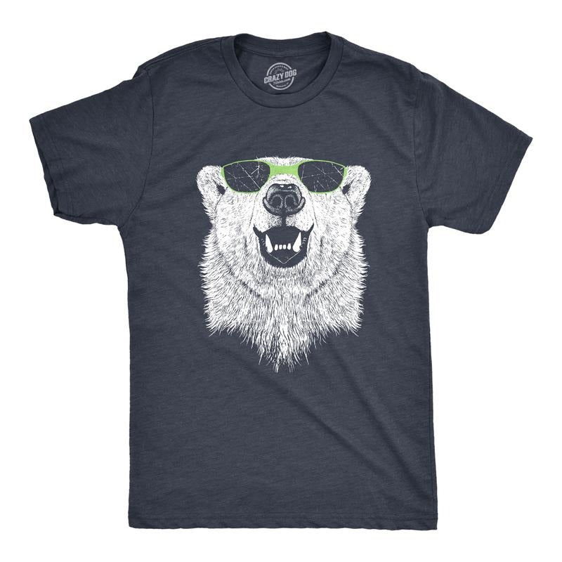 Mens Polar Bear Wearing Sunglasses T Shirt Funny Zoo Animal Graphic Tee Mens Funny T Shirts Cool Tees Soft Stylish Casual Menswear Funny Animal Short Sleeve Novelty Tees for Guys Navy -