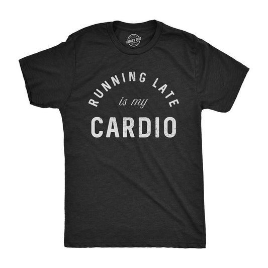 Mens Running Late Is My Cardio T shirt Funny Fitness Workout Tee Mens Funny T Shirts Cool Tees Soft Stylish Casual Menswear Funny Fitness Short Sleeve Novelty Tees for Guys Black