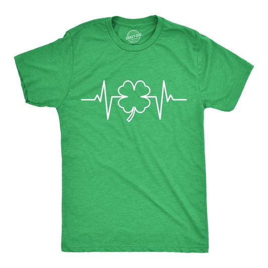 Mens Saint Patrick's Heart Beat T Shirt Funny Pulse Monitor Line Clover St. Paddy's Day Parade Novelty Tee For Guys Mens Funny T Shirts Cool Tees Soft Stylish Casual Menswear Saint Patrick's Day Green -