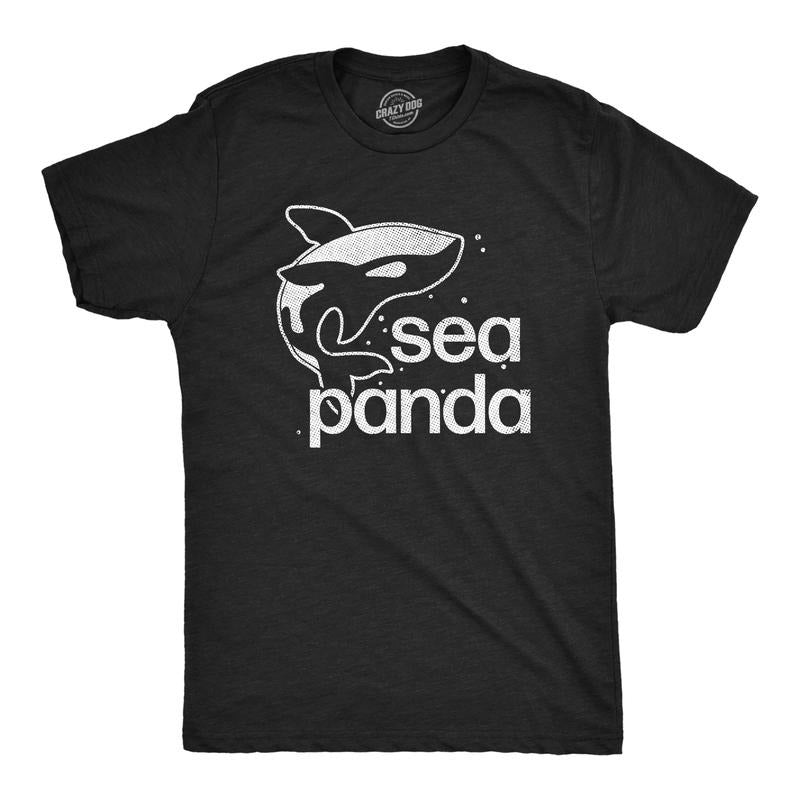 Mens Sea Panda T Shirt Funny Cute Orca Killer Whale Lovers Tee For Guys Mens Funny T Shirts Cool Tees Soft Stylish Casual Menswear Sarcastic Apparel for Men Funny Animal Short Sleeve Novelty Tees for Black -