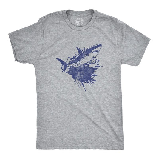 Mens Shark Ink Splatter T Shirt Funny Awesome Shark Week Lovers Tee for Guys Mens Funny T Shirts Cool Tees Soft Stylish Casual Menswear Shark Apparel for Men Novelty Tees for Guys Light Grey