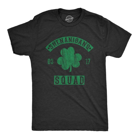 Mens Shenanigans Squad T Shirt Funny St Patricks Day Clover Graphic Saint Paddy Tee Mens Funny T Shirts Cool Vintage Fashion T-Shirt Black