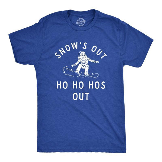 Mens Snows Out Ho Ho Hos Out T Shirt Funny Snowboarding Santa Xmas Joke Tee For Guys Mens Funny T Shirts Cool Tees Soft Stylish Casual Menswear Christmas T Shirt for Men Novelty Tees for Men Royal -