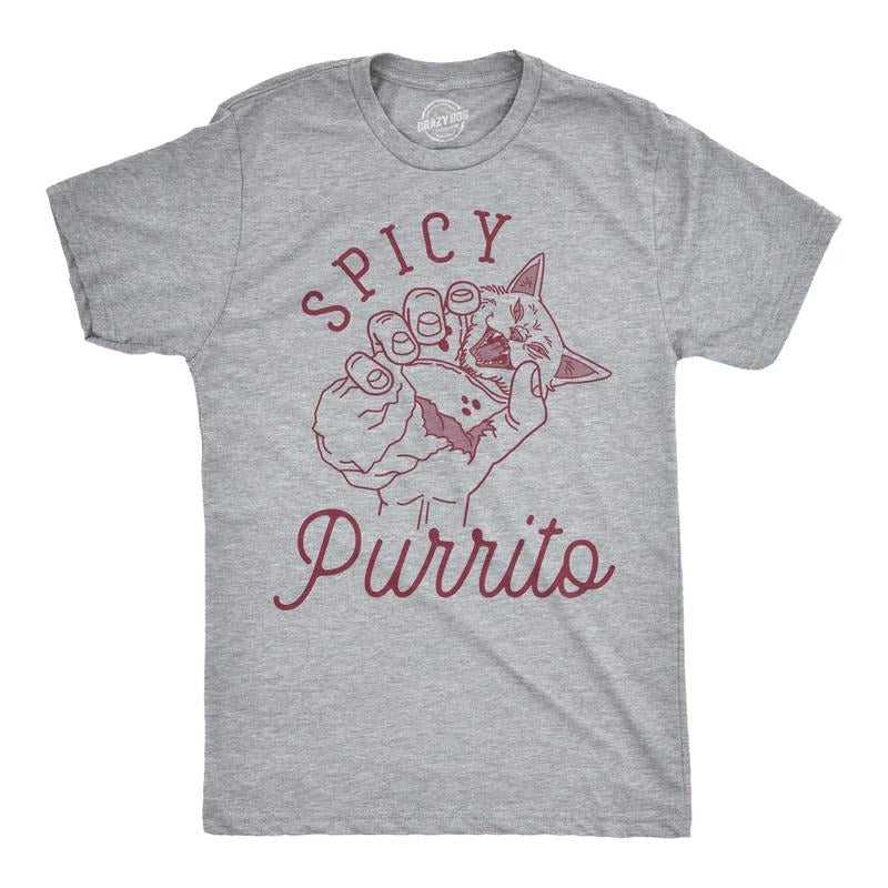 Mens Spicy Purrito Tshirt Funny Cat Burrito Cute Food Tee
