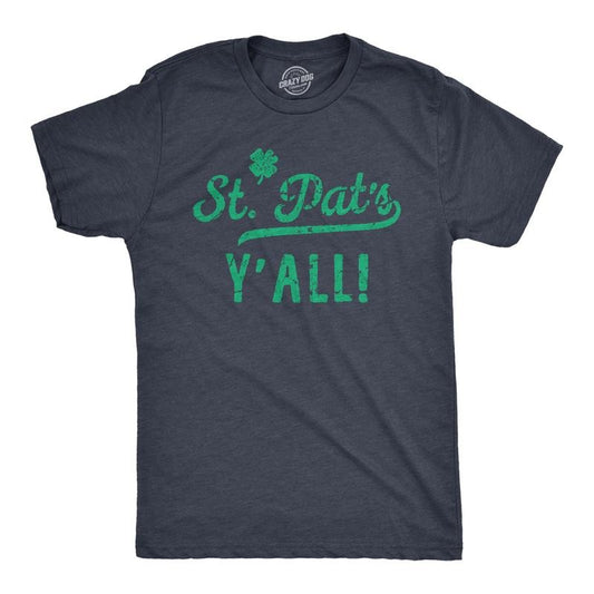 Mens St Pats Yall Funny T Shirts Novelty Tee Drinking Shirt for Men Mens Funny T Shirts Cool Tees Soft Stylish Casual Menswear Saint Patrick's Day Apparel for Men Novelty Tees for Guys Navy -