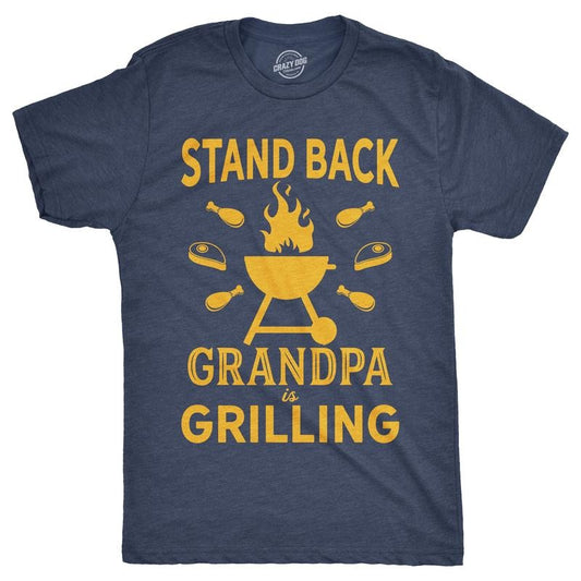 Mens Stand Back Grandpa Is Grilling T shirt Funny Fathers Day BBQ Tee for Guys Mens Funny T Shirts Cool Tees Soft Stylish Casual Menswear Dad Joke Apparel for Men Funny Grandpa Short Sleeve Novelty Navy -