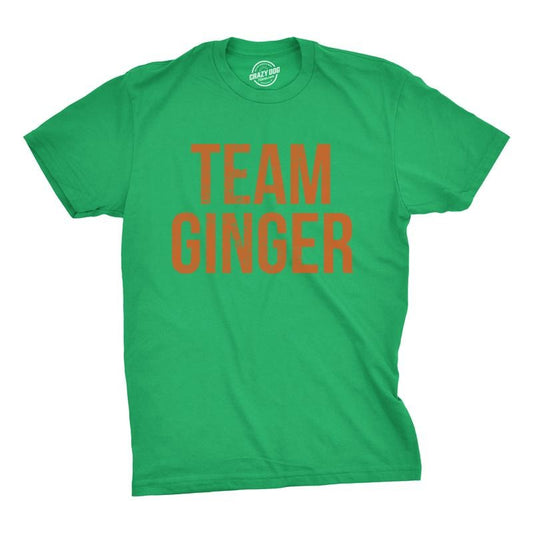 Mens Team Ginger T Shirt Funny Red Head St Saint Patricks Day Irish Tee For Guys Mens Funny T Shirts Cool Tees Soft Stylish Casual Menswear Saint Patrick's Day Apparel for Men Novelty Tees for Guys Green -