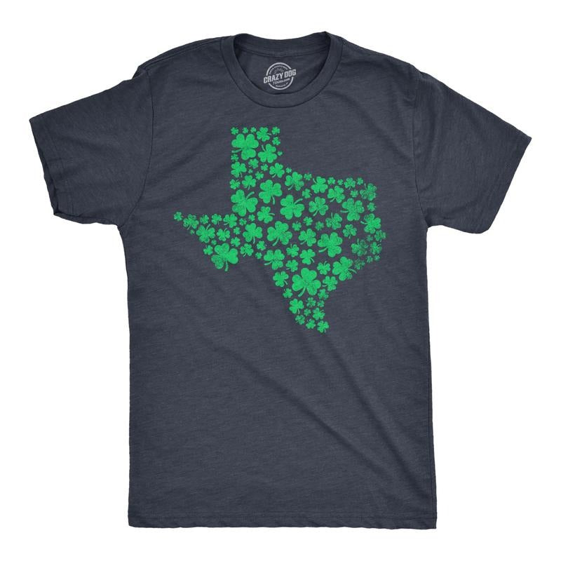 Mens Texas State Clover T Shirt Funny St Pattys Day Parade Shamrock Tee for Guys Mens Funny T Shirts Cool Tees Soft Stylish Casual Navy -