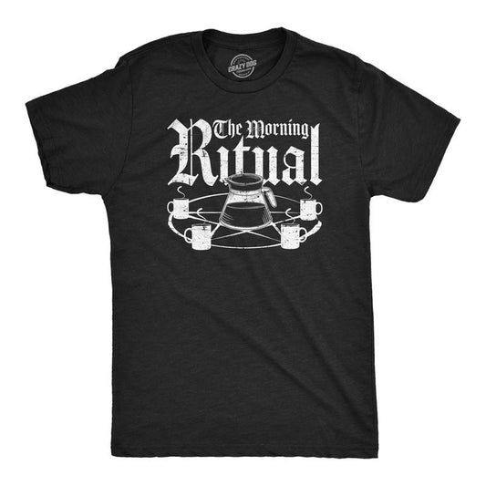 Mens The Morning Ritual T Shirt Funny Caffeine Lovers Coffee Mug Pentagram Tee For Guys Mens Funny T Shirts Cool Tees Soft Stylish Casual Menswear Sarcastic T Shirt for Men Funny Coffee T Shirt Black -
