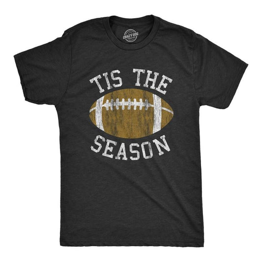 Mens Tis The Season T Shirt Funny Football Gridiron Lovers Tee For Guys Mens Funny T Shirts Cool Tees Soft Stylish Casual Menswear Funny Football Short Sleeve Novelty Tees for Guys Black -
