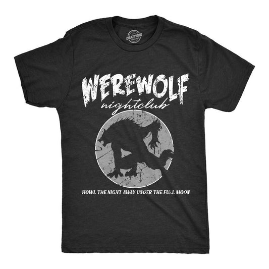 Mens Werewolf Nightclub T Shirt Funny Spooky Halloween Party Joke Tee For Guys Mens Funny T Shirts Cool Tees Soft Stylish Casual Menswear Halloween Apparel for Men Funny Animal Short Sleeve Novelty Black -