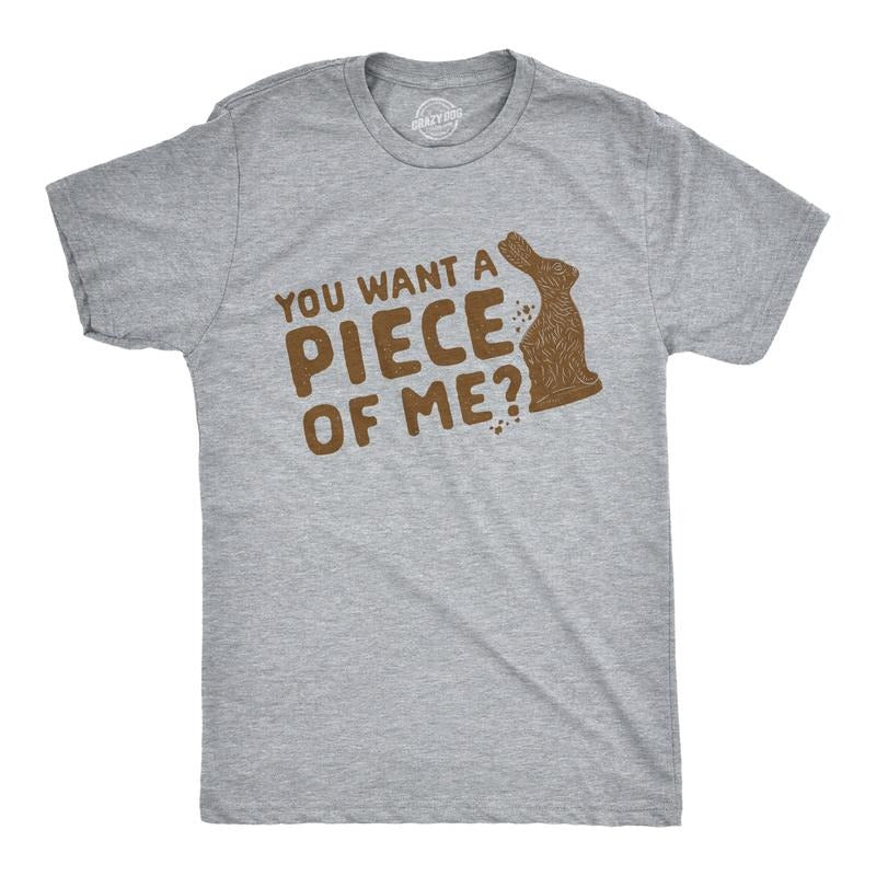 Mens You Want A Piece Of Me T Shirt Funny Chocolate Easter Bunny Tee Mens Funny T Shirts Cool Tees Soft Stylish Casual Menswear Easter Apparel for Men Funny Food Short Sleeve Novelty Tees for Guys Light Grey