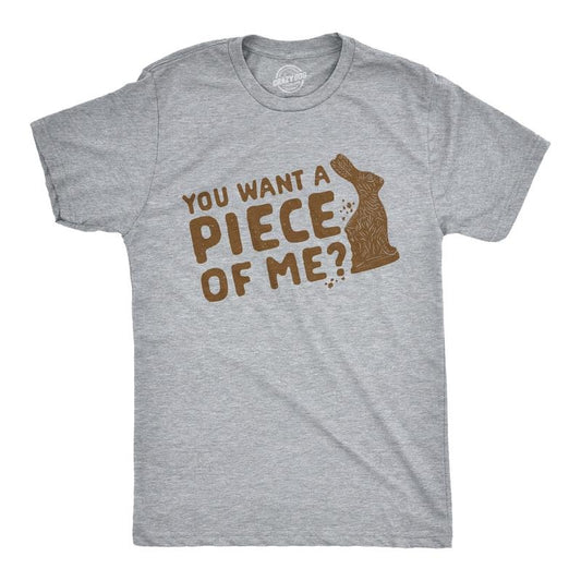 Mens You Want A Piece Of Me T Shirt Funny Chocolate Easter Bunny Tee Mens Funny T Shirts Cool Tees Soft Stylish Casual Menswear Easter Apparel for Men Funny Food Short Sleeve Novelty Tees for Guys Light Grey
