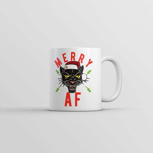 Merry AF Mug Funny Christmas Kitten Graphic Coffee Cup-11oz Funny Coffee Mugs Ceramic Printed Drinkware Cup
