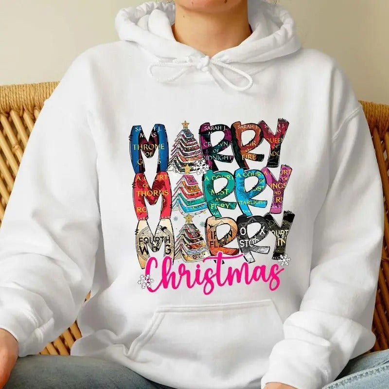 Merry Bookmas Sweatshirt, Hoodie, T - Shirt, Book Lovers Christmas Gift, Graphic Xmas Tee