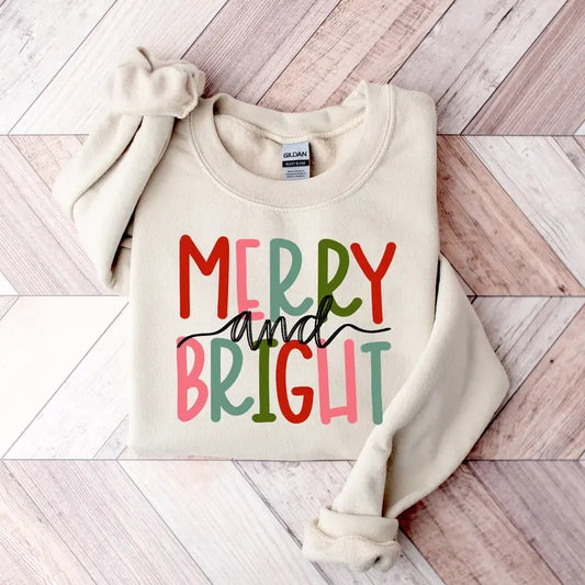 Merry and Bright Sweatshirt Hoodie T-shirt, Christmas Sweatshirt, Family Christmas Shirt, Christmas Sweatshirts for Women, Merry Christmas Hoodiestyle{n002}2