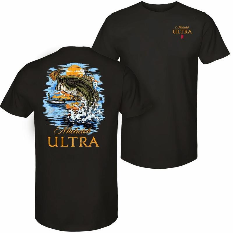 Michelob Ultra Bass Fishing T-Shirt - Sweatshirt - Hoodie, Drinking Graphic Tee, Graphic Tee with Large Mouth Bass, Funny Gift for Fishermen & Beer Lovers, Men's Graphic Tees
