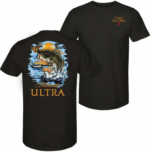 Michelob Ultra Bass Fishing T-Shirt - Sweatshirt - Hoodie, Drinking Graphic Tee, Graphic Tee with Large Mouth Bass, Funny Gift for Fishermen & Beer Lovers, Men's Graphic Tees