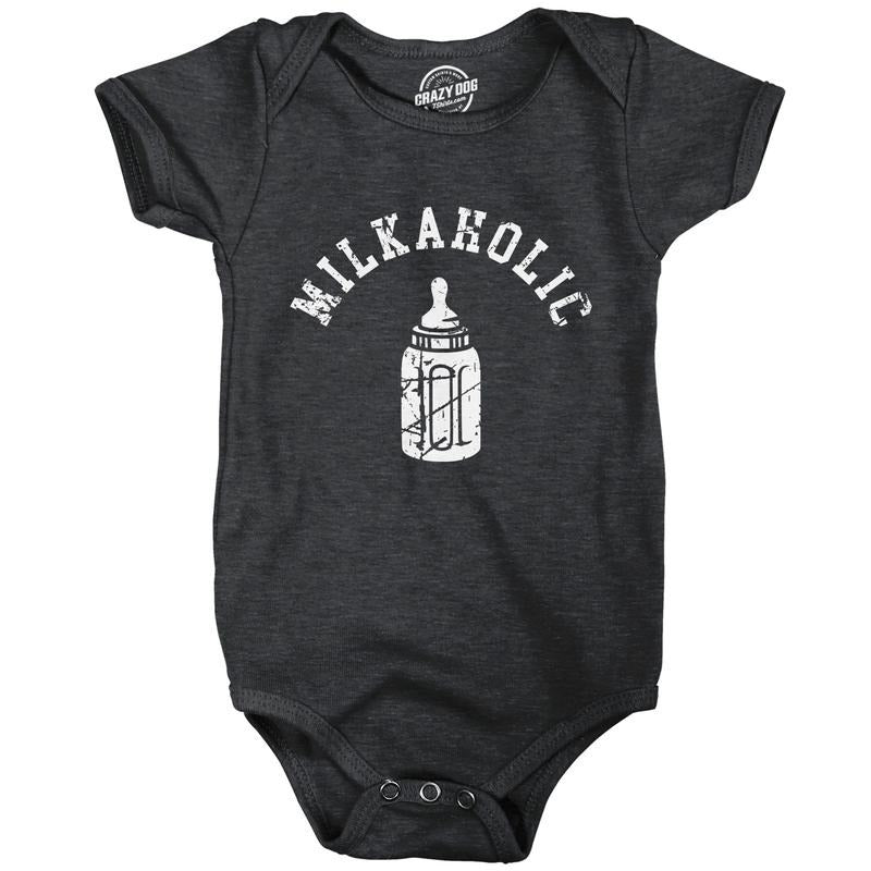 Milkaholic Baby Bodysuit Funny Milk Drinking Addict Joke Jumper for Infants Funny Baby Onesies Funny Sarcastic Onesie Novelty Onesie Black -