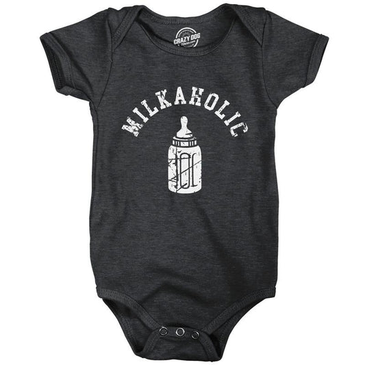 Milkaholic Baby Bodysuit Funny Milk Drinking Addict Joke Jumper for Infants Funny Baby Onesies Funny Sarcastic Onesie Novelty Onesie Black -