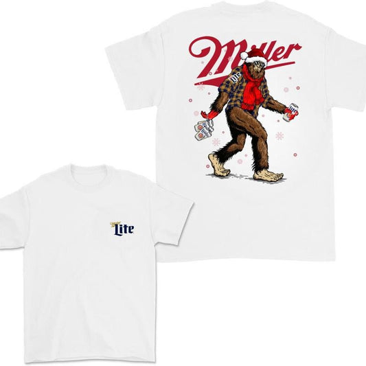 Miller Lite Christmas Bigfoot 2 Sided T-shirt Sweatshirt Hoodie, Miller Lite Christmas Bigfoot Shirt Full Color For Men And Women, Christmas Gifts Funny Beer Trendy Shirt