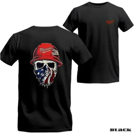 Milwaukee Skull Hard Hat T-Shirt, Heavy Cotton Graphic Tee for Patriotic Tradesmen, Blue Collar Workers, Menswear Graphic Tee, Back to School Shirt, Casual Top