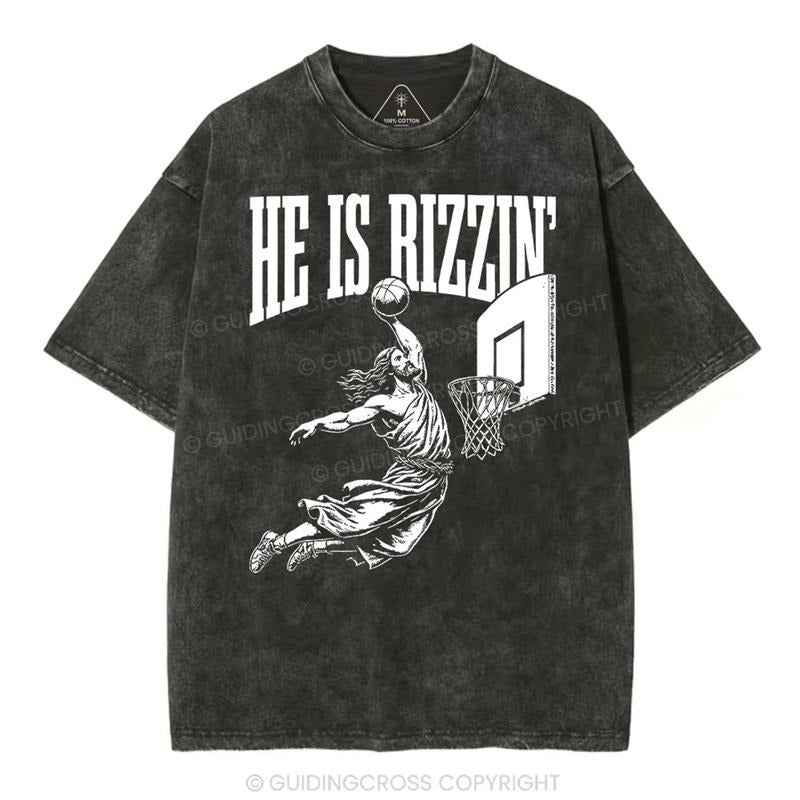 [ Mineral Wash ] He Is Rizzin Christian Washed TShirt Jesus Graphic Washed Style Shirt