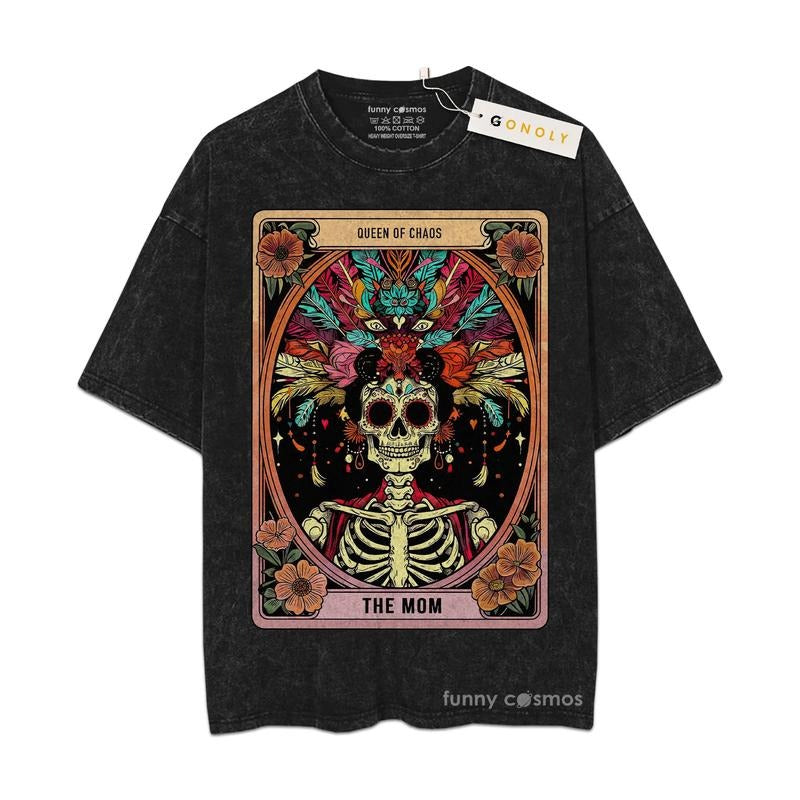 [ Mineral Wash ] Mothers Day Tarot The Mom Queen Of Chaos Graphic Washed Style Shirt