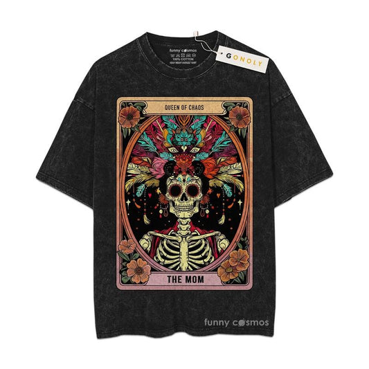 [ Mineral Wash ] Mothers Day Tarot The Mom Queen Of Chaos Graphic Washed Style Shirt