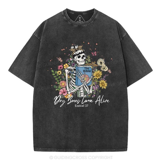 [Mineral Wash Shirt] Dry Bones Come To Alive, Christian Washed Shirt Jesus Graphic Style Shirt Crewneck Casual