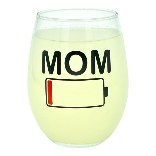 Mom Battery Wine Glass Funny Sarcastic Low Enegry Tired Mama Novelty Cup-15 oz Funny Wine Glass Mother's Day  Funny Sarcastic  Novelty White Standard