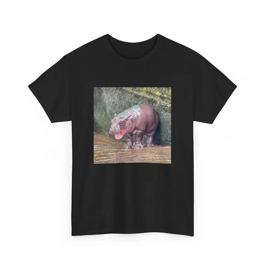 Moo Deng Unisex Heavy Cotton Tee, Baby Hippo Shirt, Funny Gifts Menswear Top Underwear Tshirt Streetwear T-Shirt