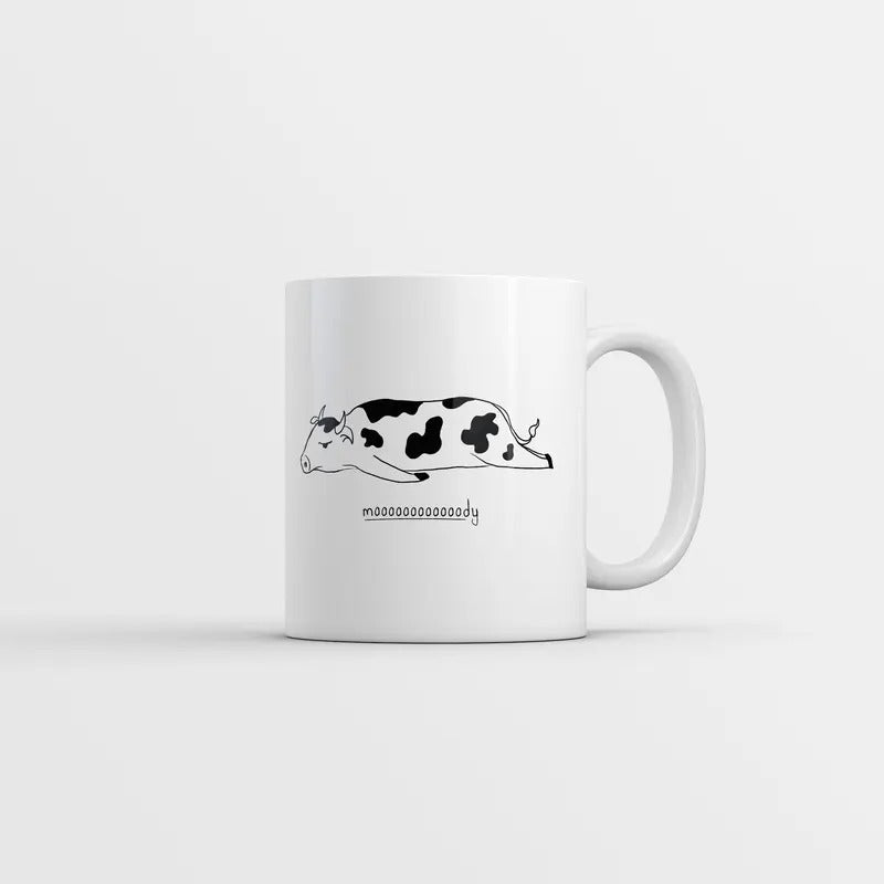 Moooooody Mug Funny Sarcastic Cow Graphic Emotional Novelty Coffee Cup-11oz Funny Coffee Mugs Ceramic Printed Drinkware Cup